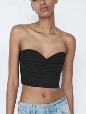 Zara Pleated Sweetheart Strapless Neckline Elastic Cropped Top